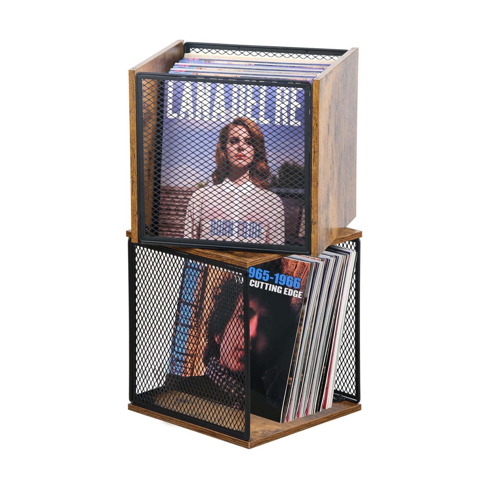 LOFTEY 2 Pack Stackable Vinyl Record Storage, Cube Record Crate Box for LPs | Holds 100-120 Records Total, 110 lb Load