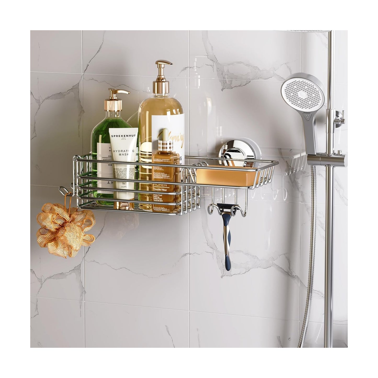 Shower Caddy Suction Cup Shower Shelves Shower Holder / 1 x Silver