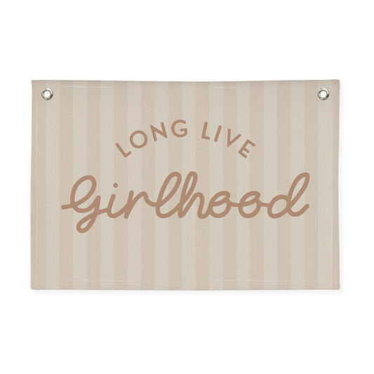 Girls Room Decor Long Live Girlhood Linen Banner Hanging Flag / Long Live Girlhood Khaki / Pink