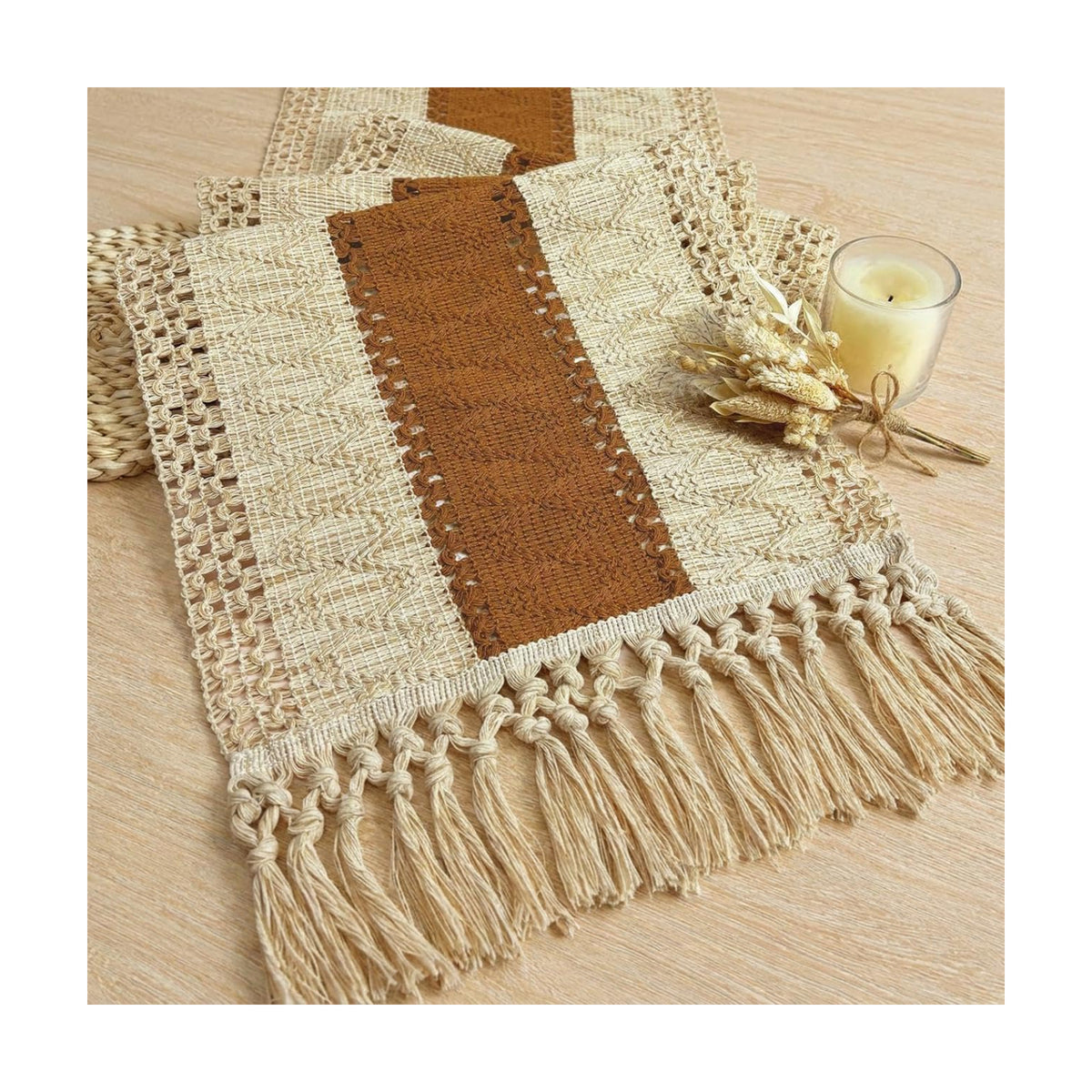 Boho Table Runner for Home Decor 12x72 Fall Coffee Table Decor Caramel