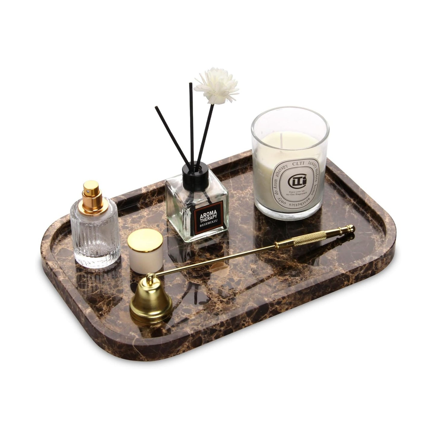Marble Bathroom Vanity Tray / Dark Brown L / 8 x 0.7 x 12