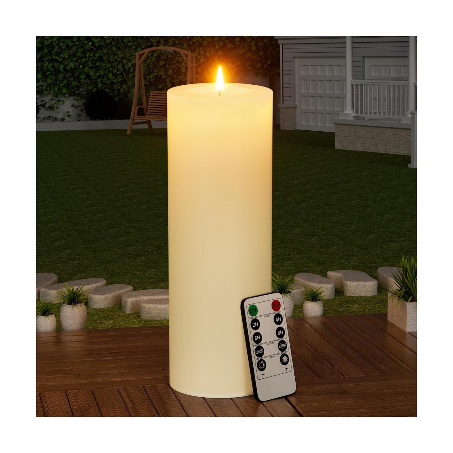 12" x 4" Large Outdoor Candle with Remote Timer Waterproof Ivory 1 Pack | Battery Operated Flameless Pillar Candle