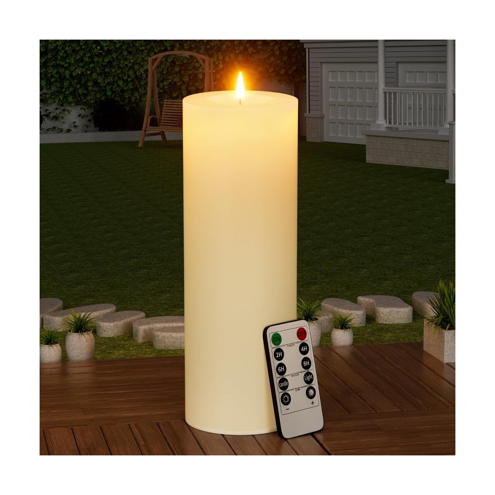 12" x 4" Large Outdoor Candle with Remote Timer Waterproof Ivory 1 Pack | Battery Operated Flameless Pillar Candle