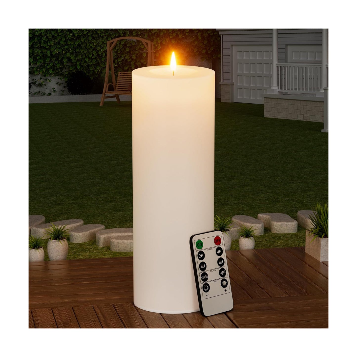 12" x 4" Large Outdoor Candle with Remote Timer Waterproof White 1 Pack | Battery Operated Flameless Pillar Candle