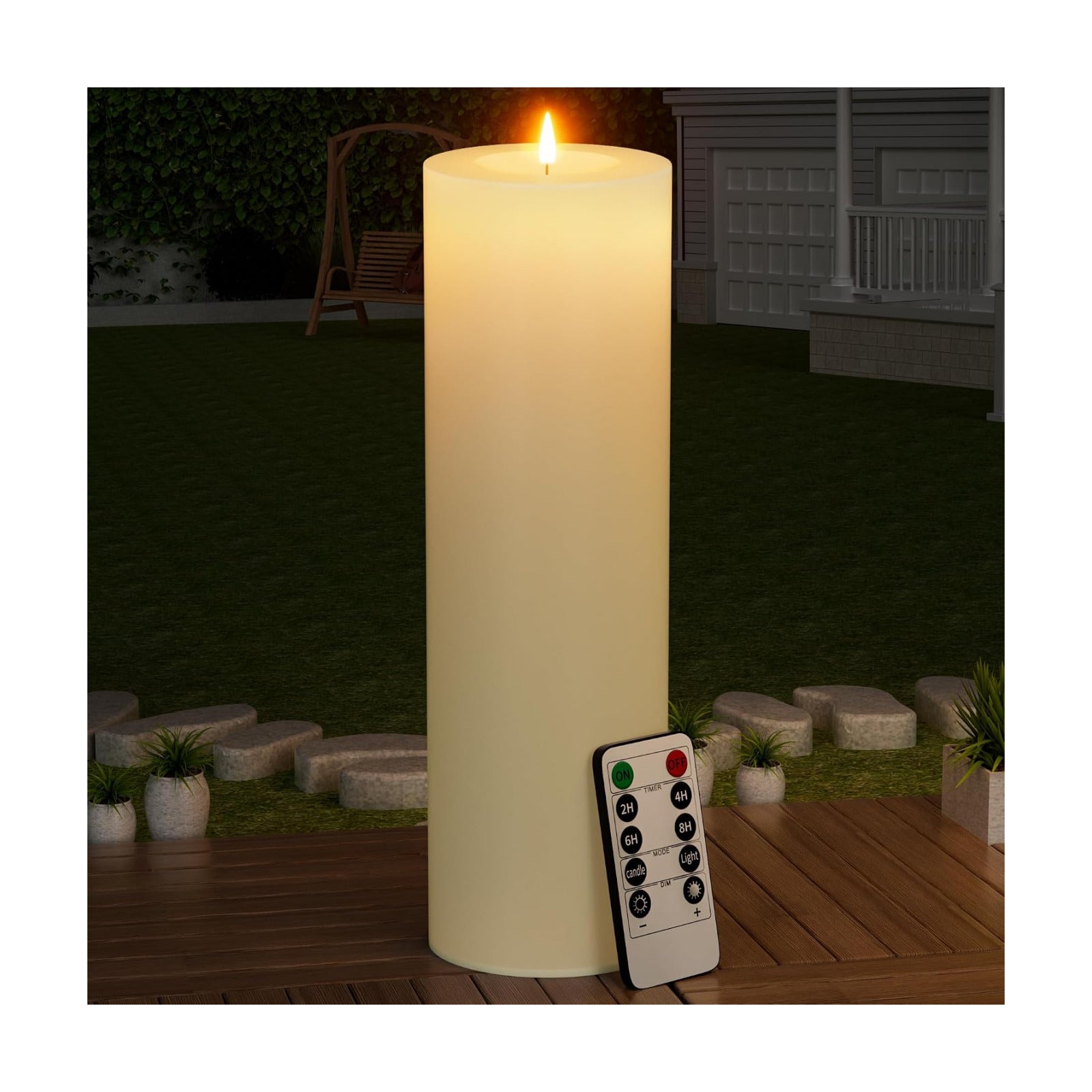 14" x 4" Large Outdoor Candle with Remote Timer Waterproof Ivory 1 Pack | Battery Operated Flameless Pillar Candle