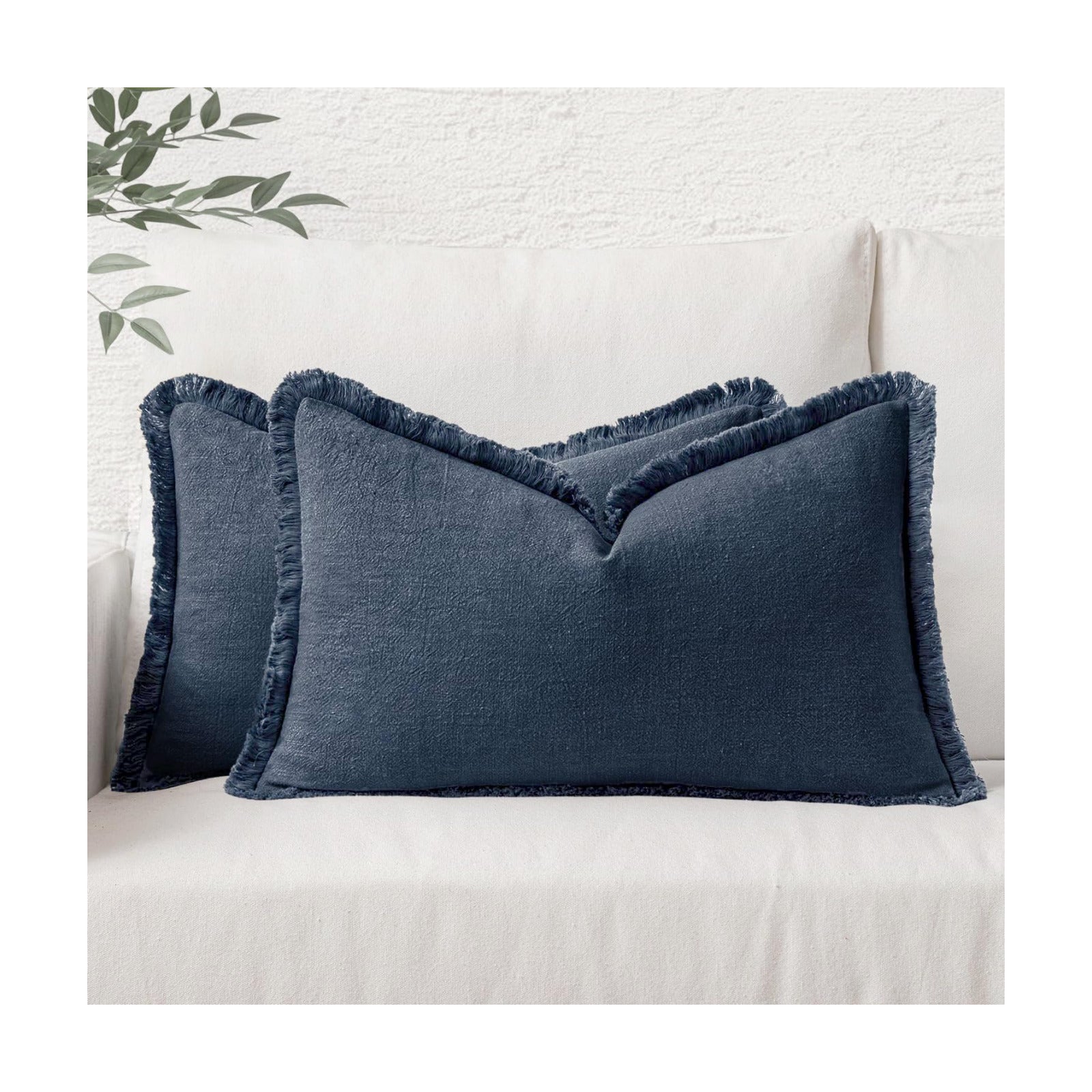 MIULEE Boho Linen Decorative Lumbar Throw Pillow Covers Indigo Blue 12x20