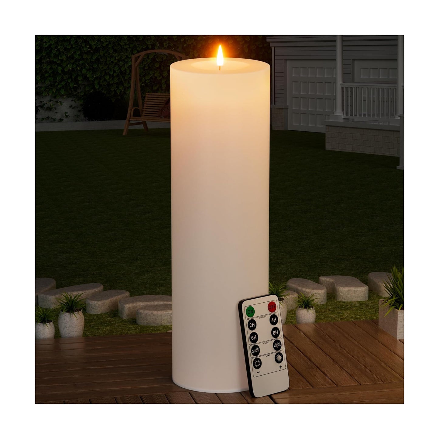 14" x 4" Large Outdoor Candle with Remote Timer Waterproof White 1 Pack | Battery Operated Flameless Pillar Candle