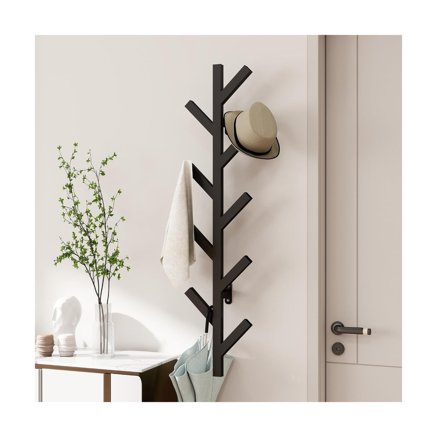 Vlush Wall Mounted Metal Coat Rack with 9 Hooks Modern Minimalist & Upright Coat Rack for Hanging Clothes, Hats