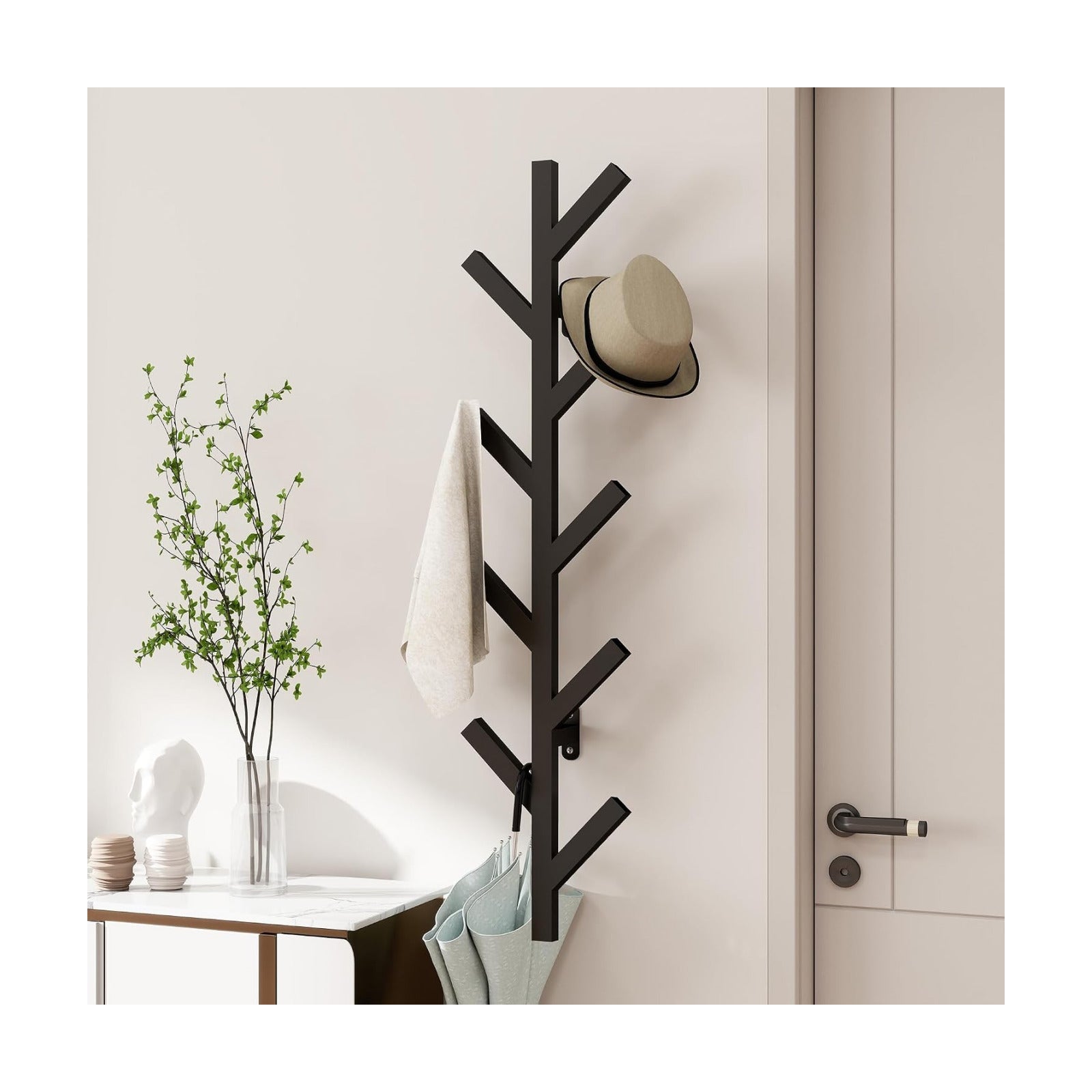 Vlush Wall Mounted Metal Coat Rack with 9 Hooks Modern Minimalist & Upright Coat Rack for Hanging Clothes, Hats