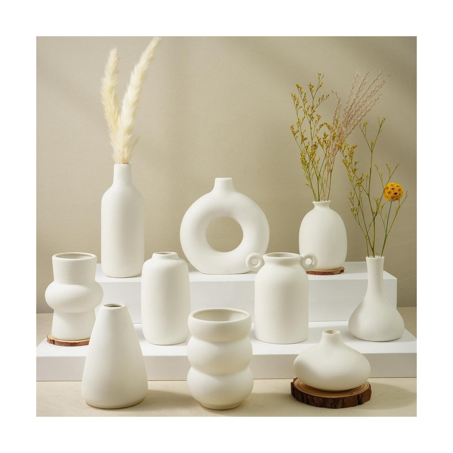 Small Ceramic Vase Ceramic Bud Vases in Bulk Modern Farmhouse Boho VaseS / White / Set of 10