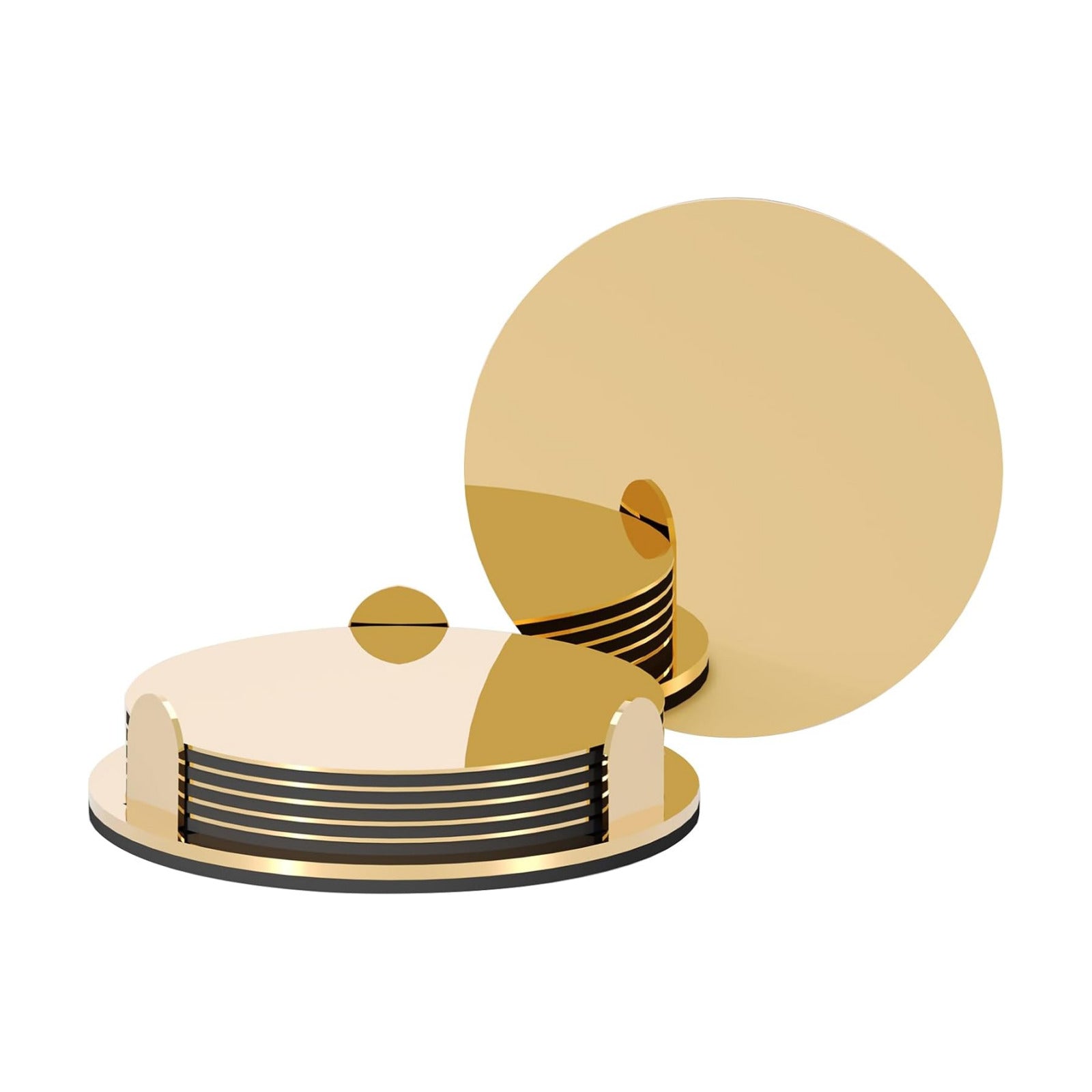 Holder / Modern Mirror Drink Coaster / Gold / Set of 6