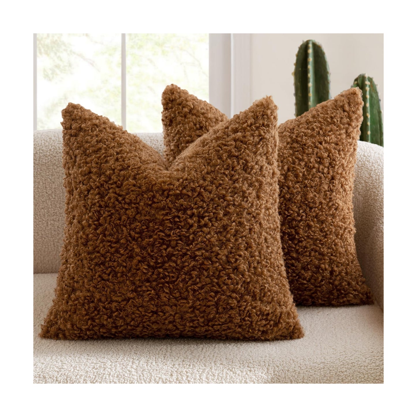 Faux Fur Throw Pillow Covers Boucle Decorative Sherpa Pillow Covers / 18 x 18 / Bronze / Set of 2