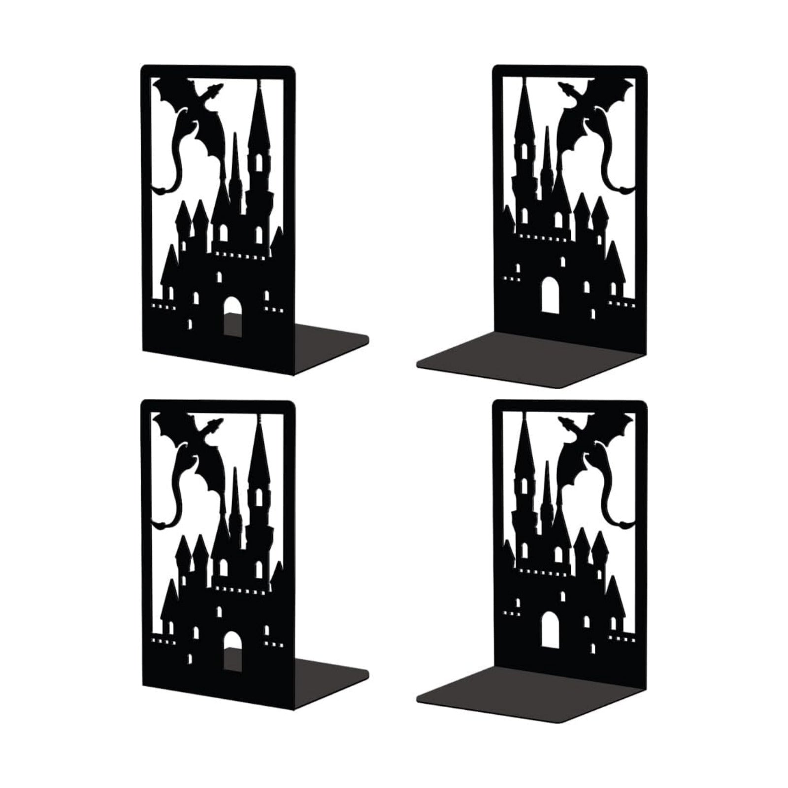 Metal Bookends / 2 Pairs of Creative Heavy Duty Study Bookends Stoppers Holder / Dragon Castle