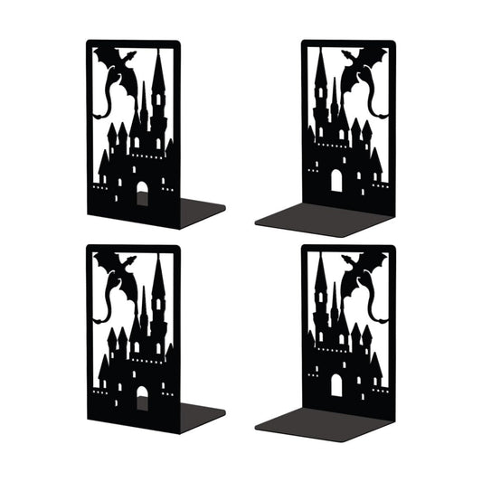 Metal Bookends / 2 Pairs of Creative Heavy Duty Study Bookends Stoppers Holder / Dragon Castle