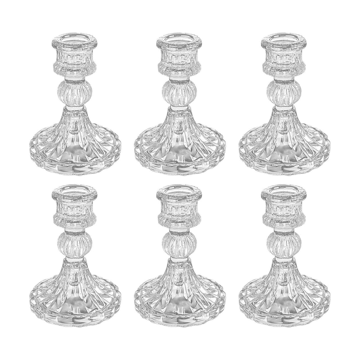 Glass Candlestick Holders, Clear Taper Candle Holders, Set of 6