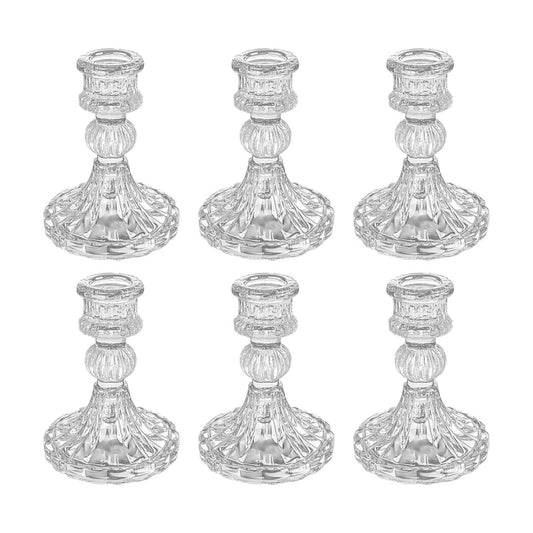 Glass Candlestick Holders, Clear Taper Candle Holders, Set of 6
