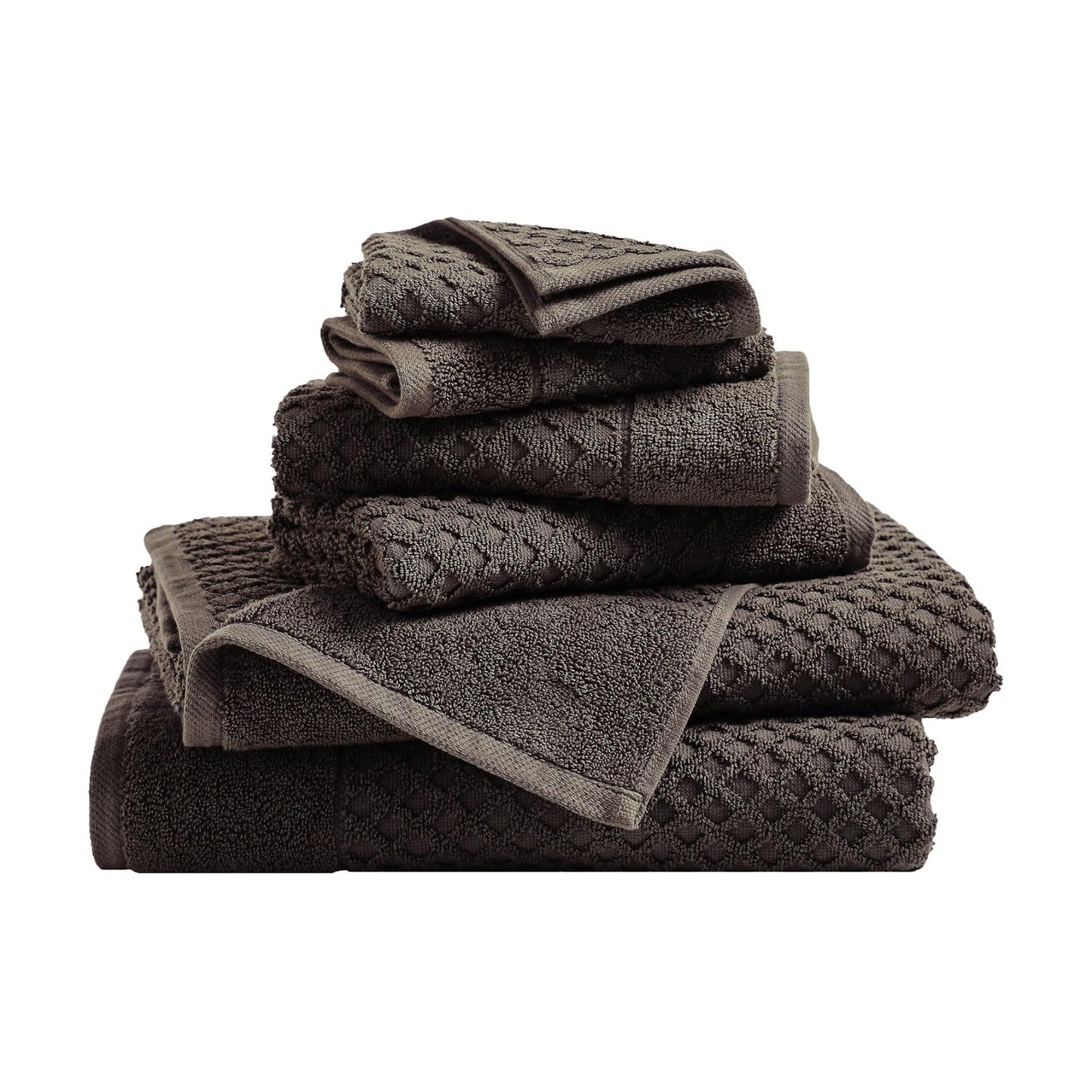 Great Bay Home Bath Towels - 100% Cotton 6 Piece Towel Set - Diamond Waffle Weave - Absorbent, Durable, Quick-Dry