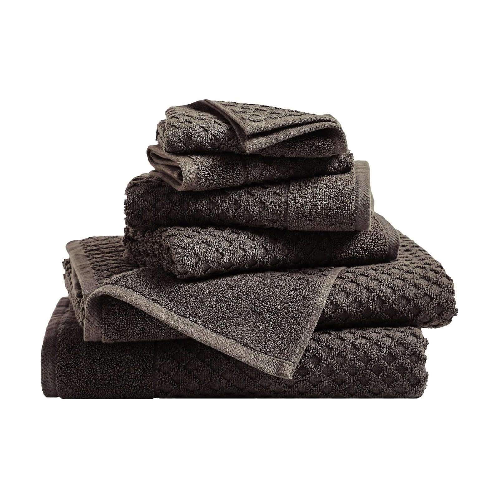 Great Bay Home Bath Towels - 100% Cotton 6 Piece Towel Set - Diamond Waffle Weave - Absorbent, Durable, Quick-Dry