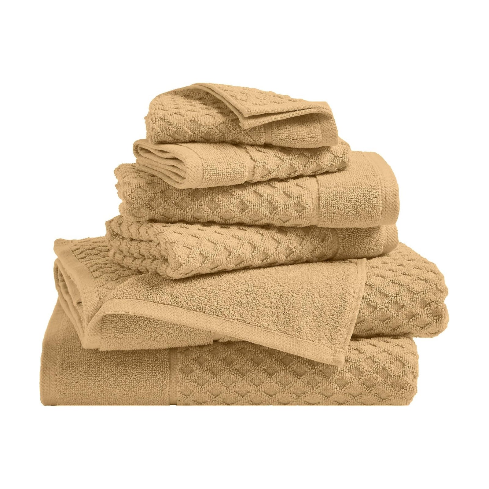 Great Bay Home Bath Towels - 100% Cotton 6 Piece Towel Set - Diamond Waffle Weave - Absorbent, Durable, Quick-Dry