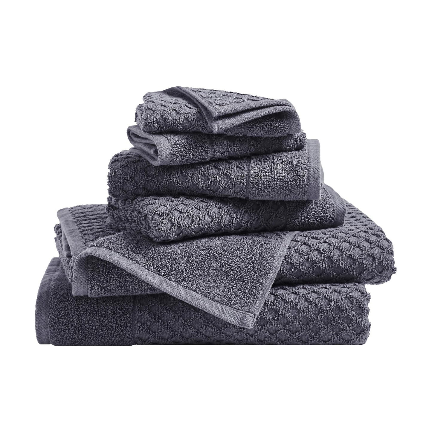 Great Bay Home Bath Towels - 100% Cotton 6 Piece Towel Set - Diamond Waffle Weave - Absorbent, Durable, Quick-Dry