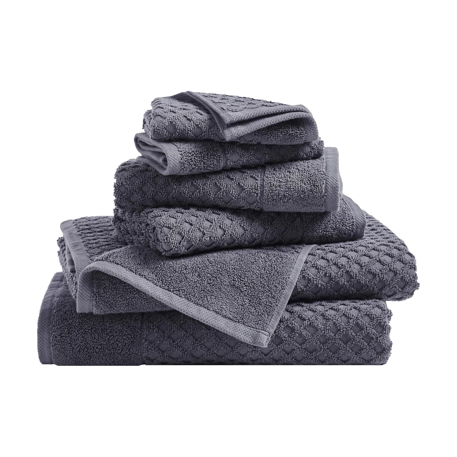 Great Bay Home Bath Towels - 100% Cotton 6 Piece Towel Set - Diamond Waffle Weave - Absorbent, Durable, Quick-Dry