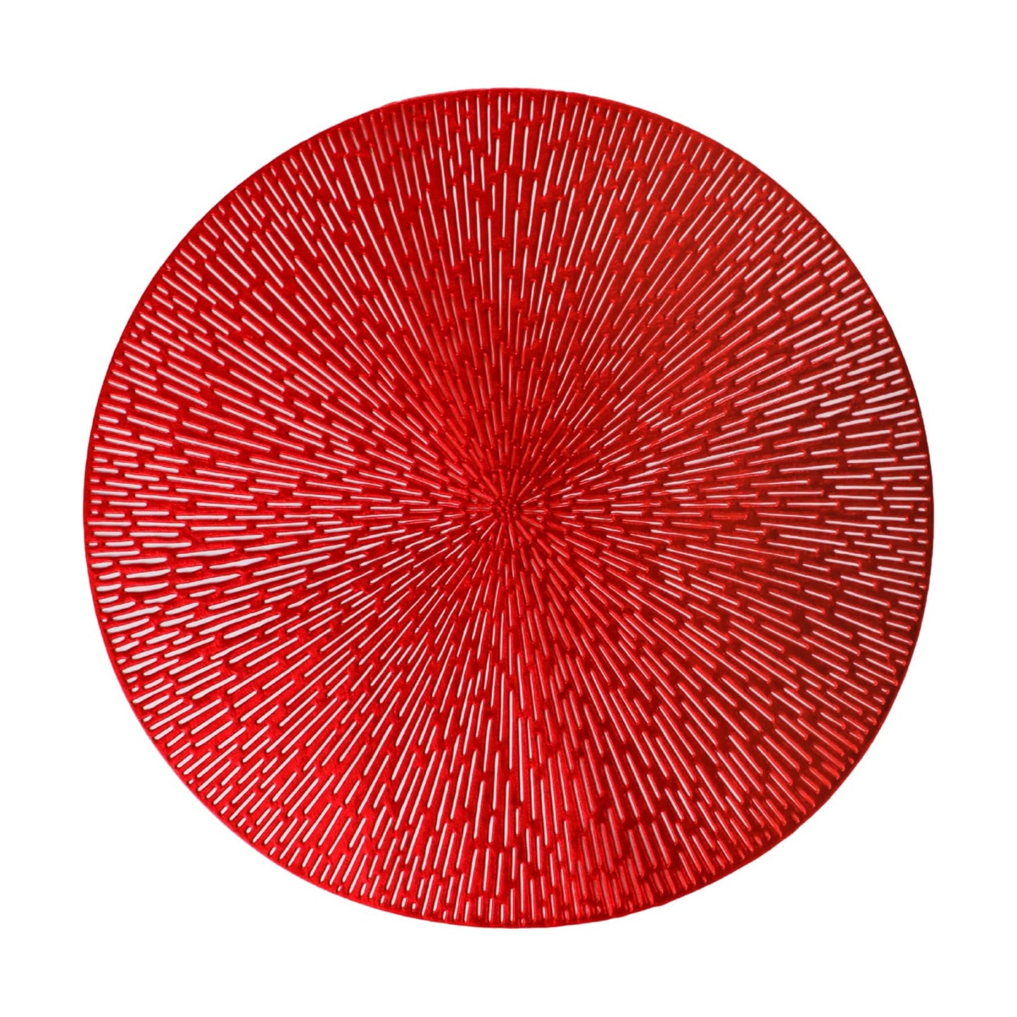 Snowkingdom Red Placemats Set of 6, Round Vinyl Metallic Hollow 15 Inch Place mats, Washable Wipeable Non Slip Stain