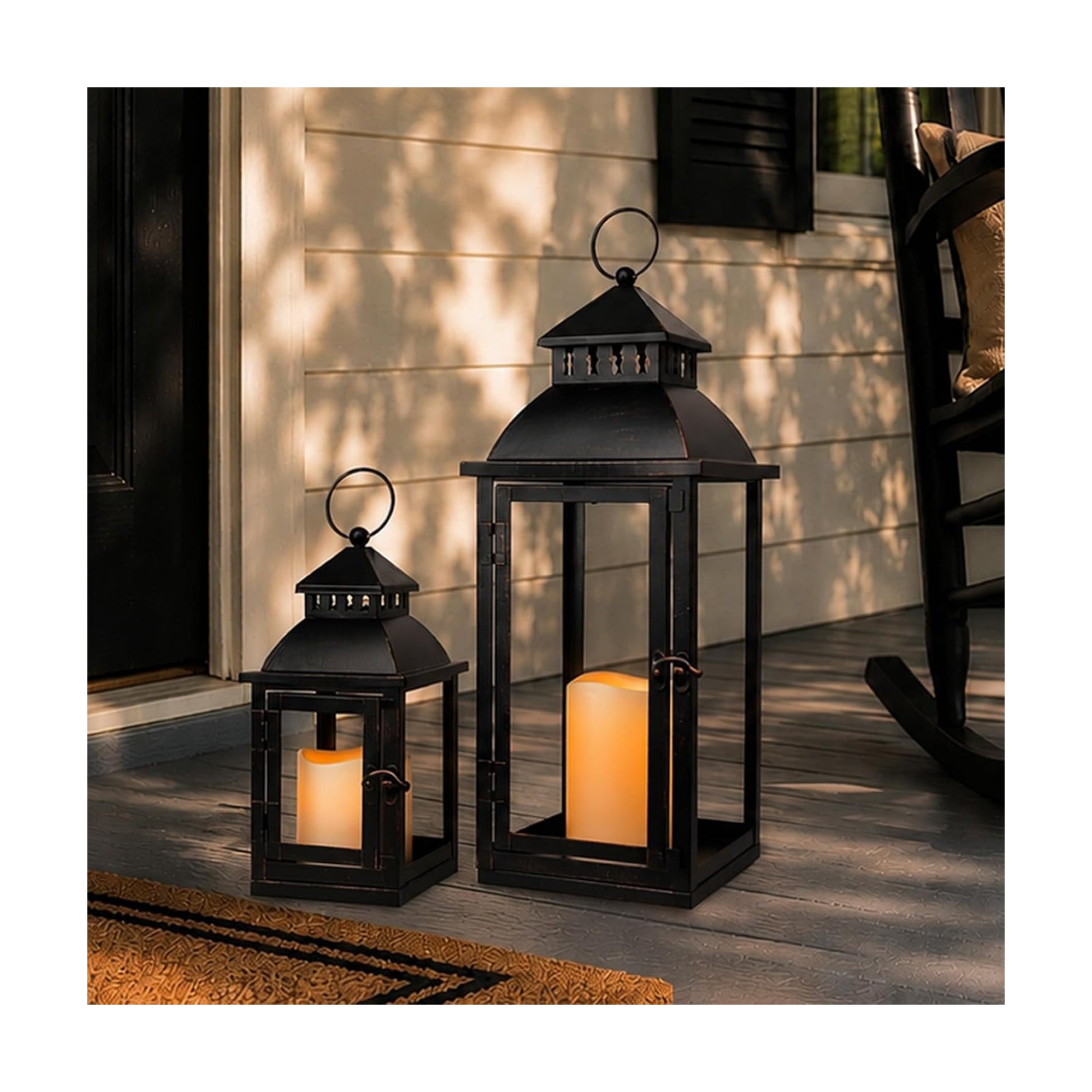 NEEDOMO LED Lanterns Decorative Outdoor&Indoor, Set of 2 Large Bronze Metal Lantern Decor with LED Candle, Lantern