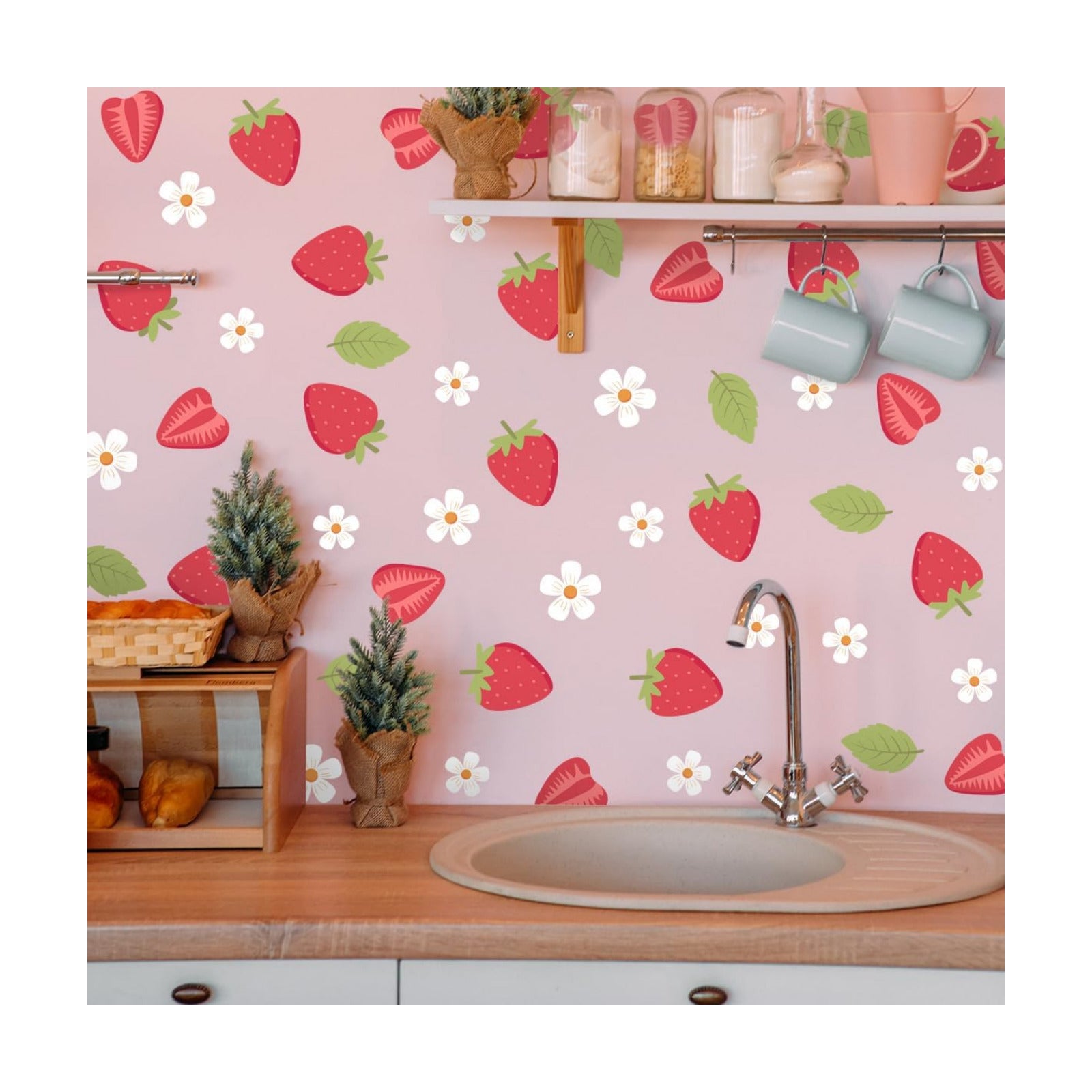 Strawberry and Flower Stickers / L / White