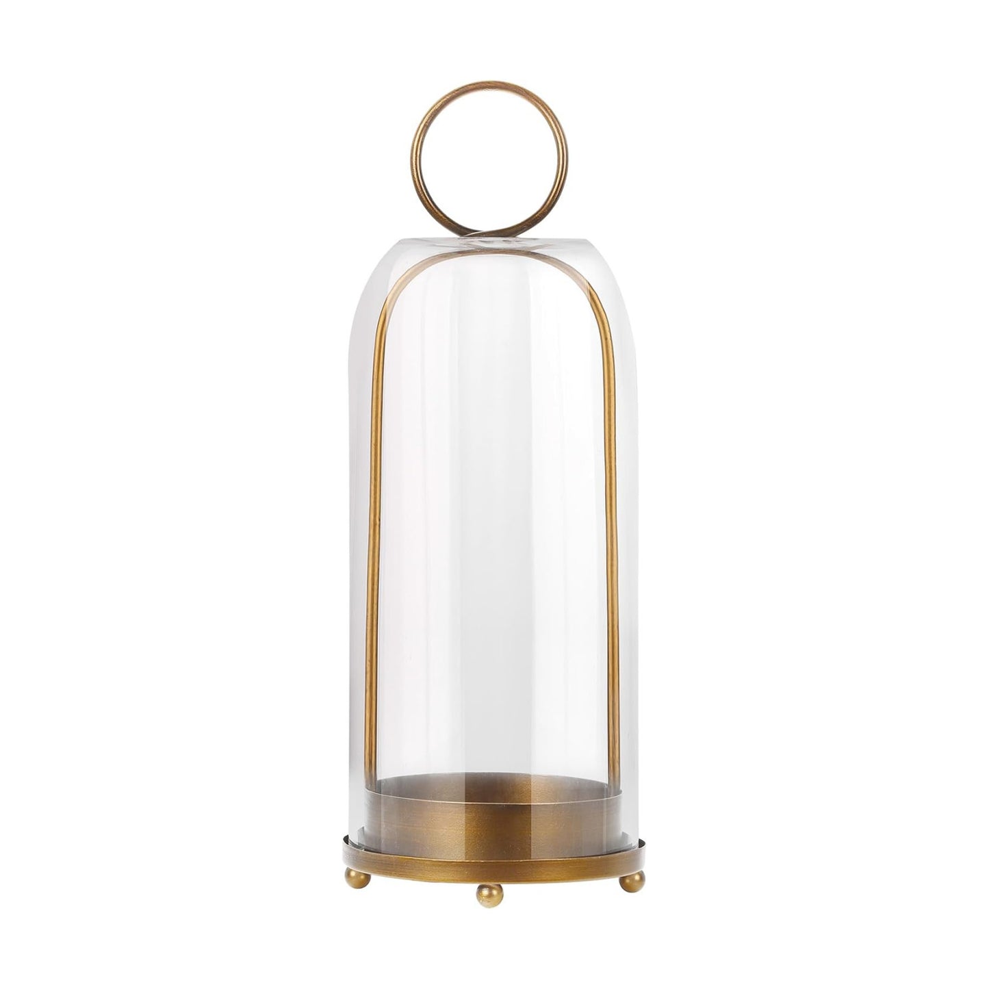 16" High Versatile Modern Metal Hurricane Lantern with Handmade Sturdy Glass Dome in Antique Brass for Pillar Candle &
