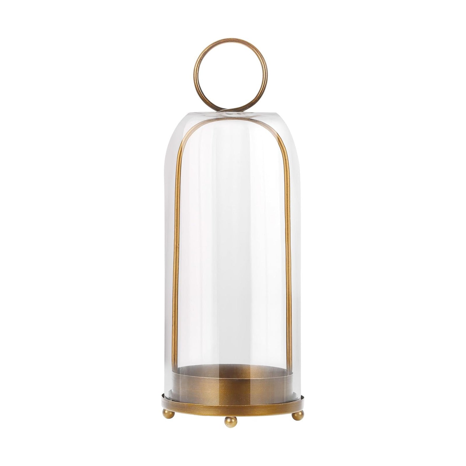 16" High Versatile Modern Metal Hurricane Lantern with Handmade Sturdy Glass Dome in Antique Brass for Pillar Candle &