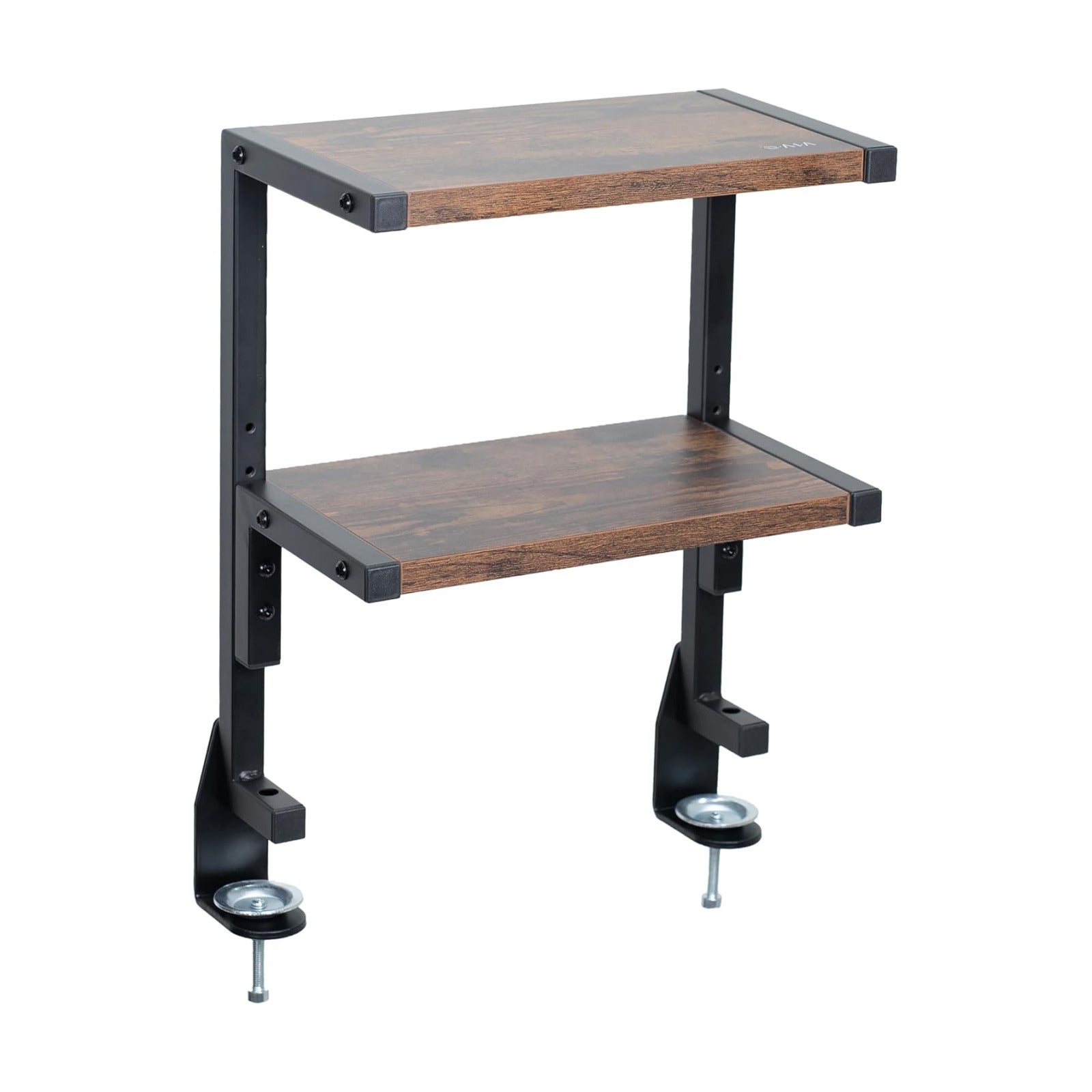 VIVO Vintage Brown Clamp-on 13 inch 2-Tier Desk Shelf, STAND-SHELF2C-N | Above or Below Desk, Rustic 2 Level Shelving