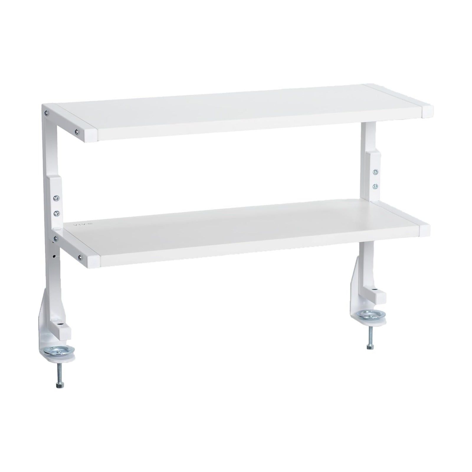 VIVO White Clamp-on 24 inch 2-Tier Desk Shelf, STAND-SHELF24C-W | Above or Below Desk, 2 Level Shelving Unit for Table
