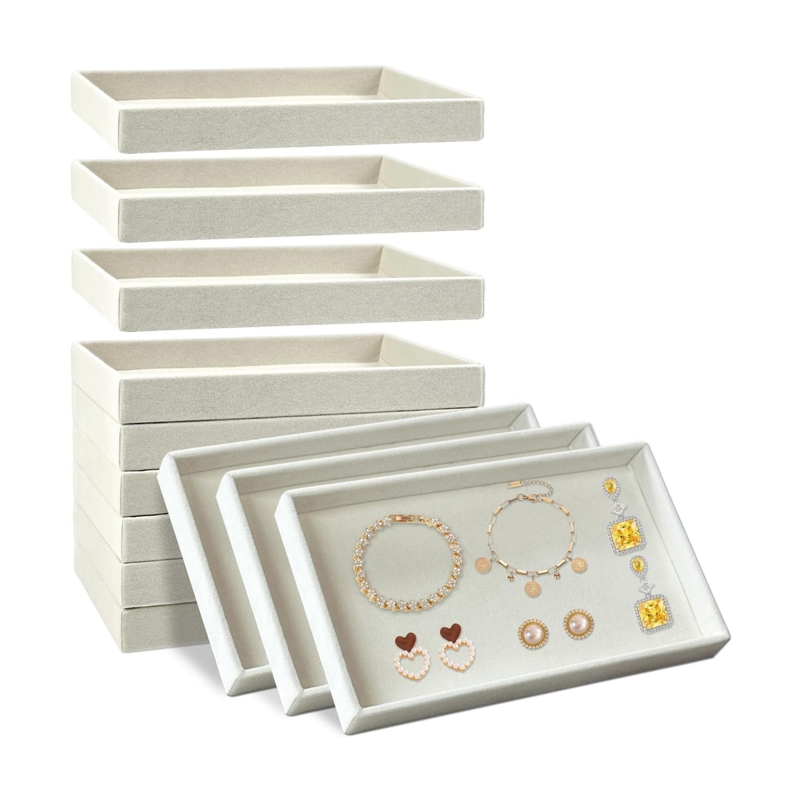 Velvet Jewelry Trays / Beige / 8.3 x 5 x 1 / Set of 12