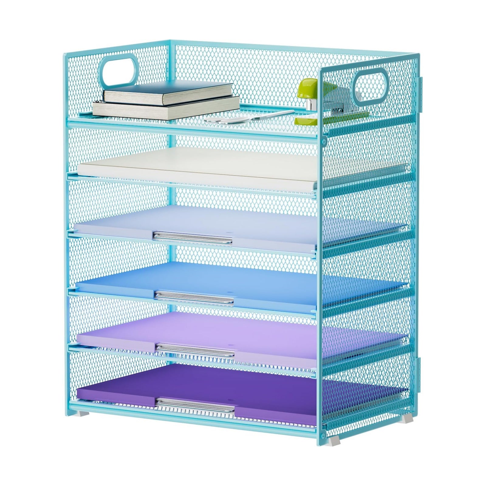 Marbrasse 6 Tier Paper Organizer Letter Tray - Mesh Desk File Organizer with Handle, Paper Sorter for Letter/A4 Office