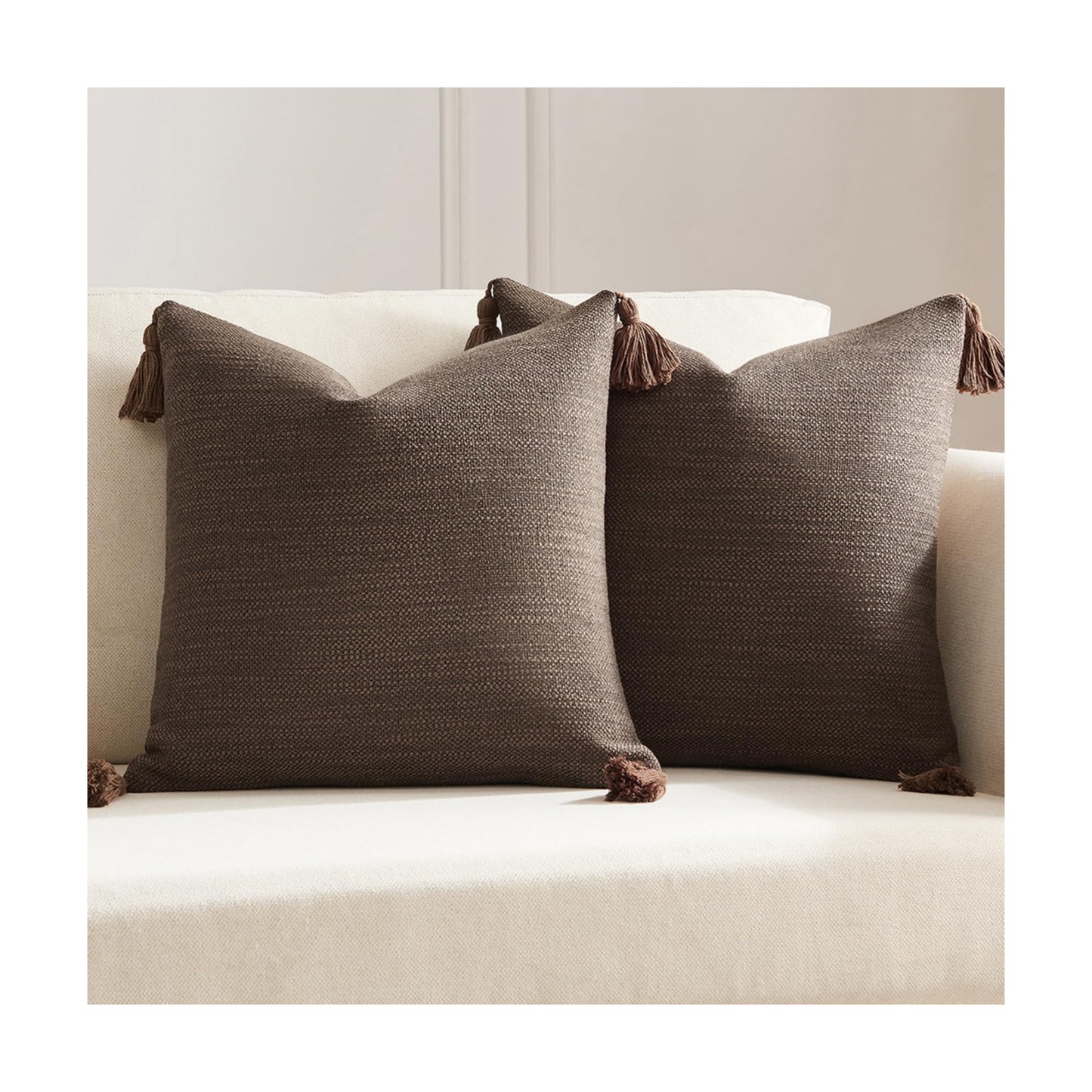 Linen Look Decorative Throw Cushion Covers / Coffee Brown / 16 x 16 / Set of 2