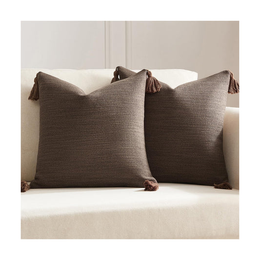 Linen Look Decorative Throw Cushion Covers / Coffee Brown / 16 x 16 / Set of 2