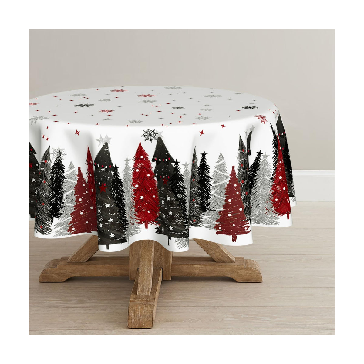 Horaldaily Christmas Tablecloth 90 x 90 Inch Round Christmas Trees Red