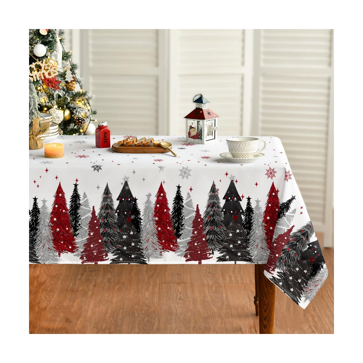 Horaldaily Christmas Tablecloth 60 x 60 Inch Square Christmas Trees Red