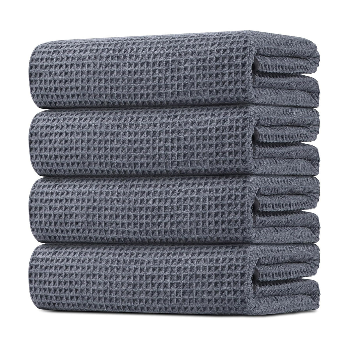 HOMEXCEL Waffle Bath Towels Set of 4 Pack, Waffle Towels for Bathroom, Grey | 400GSM Microfiber Waffle Bathroom Towel