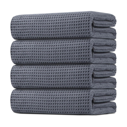 HOMEXCEL Waffle Bath Towels Set of 4 Pack, Waffle Towels for Bathroom, Grey | 400GSM Microfiber Waffle Bathroom Towel