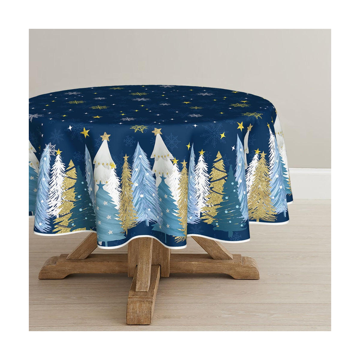 Horaldaily Christmas Tablecloth 70 x 70 Inch Round Christmas Trees Blue