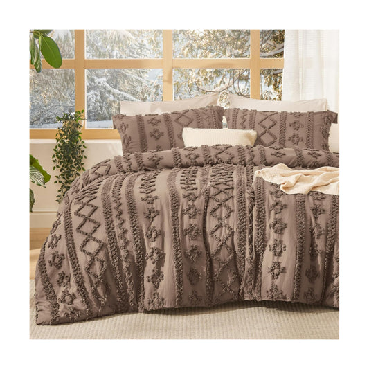 Bedsure Tufted Boho Comforter Set California King Size - Coffee Brown Boho Bed Set, GentleSoft™ 3 Pieces