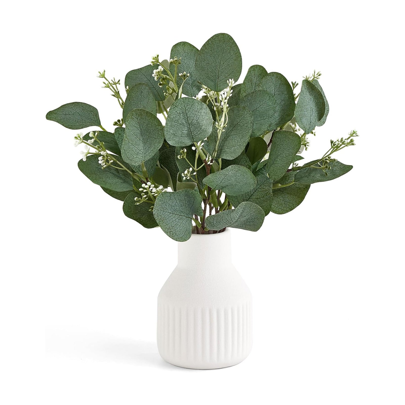 Artificial Eucalyptus Stems in Ceramic Vase Centerpiece Table Decorations Modern / White / Small
