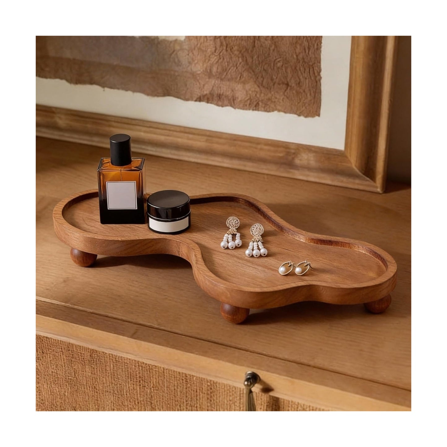 Wood Cloud Perfume Tray Irregular Jewelry Decorative Tray for Women Trinket Dish Ring Holder / Brown