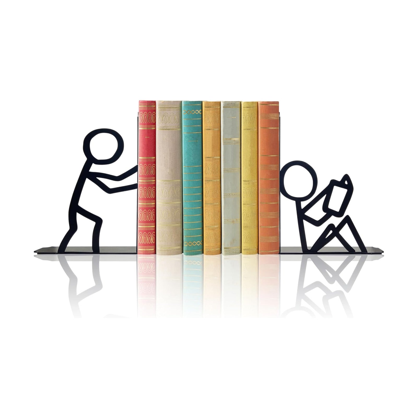 Bookends Decorative Metal Unique Office Desk Bookends Book Ends Reading Decor Bookshelf / Black