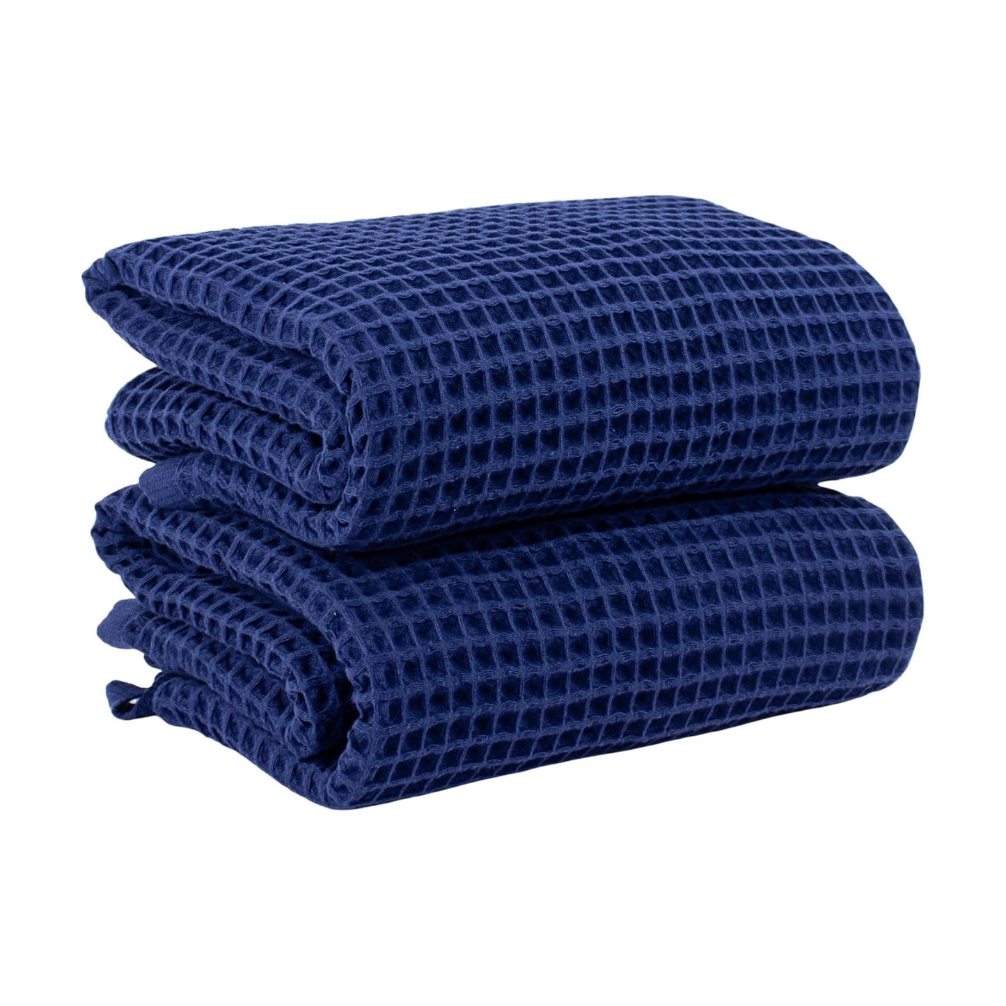 PÜSKÜL Natural 100% Turkish Cotton Waffle Bath Towels Set of 2, Extra-Large | Navy Blue, Oversize 32x63" Bath sheet