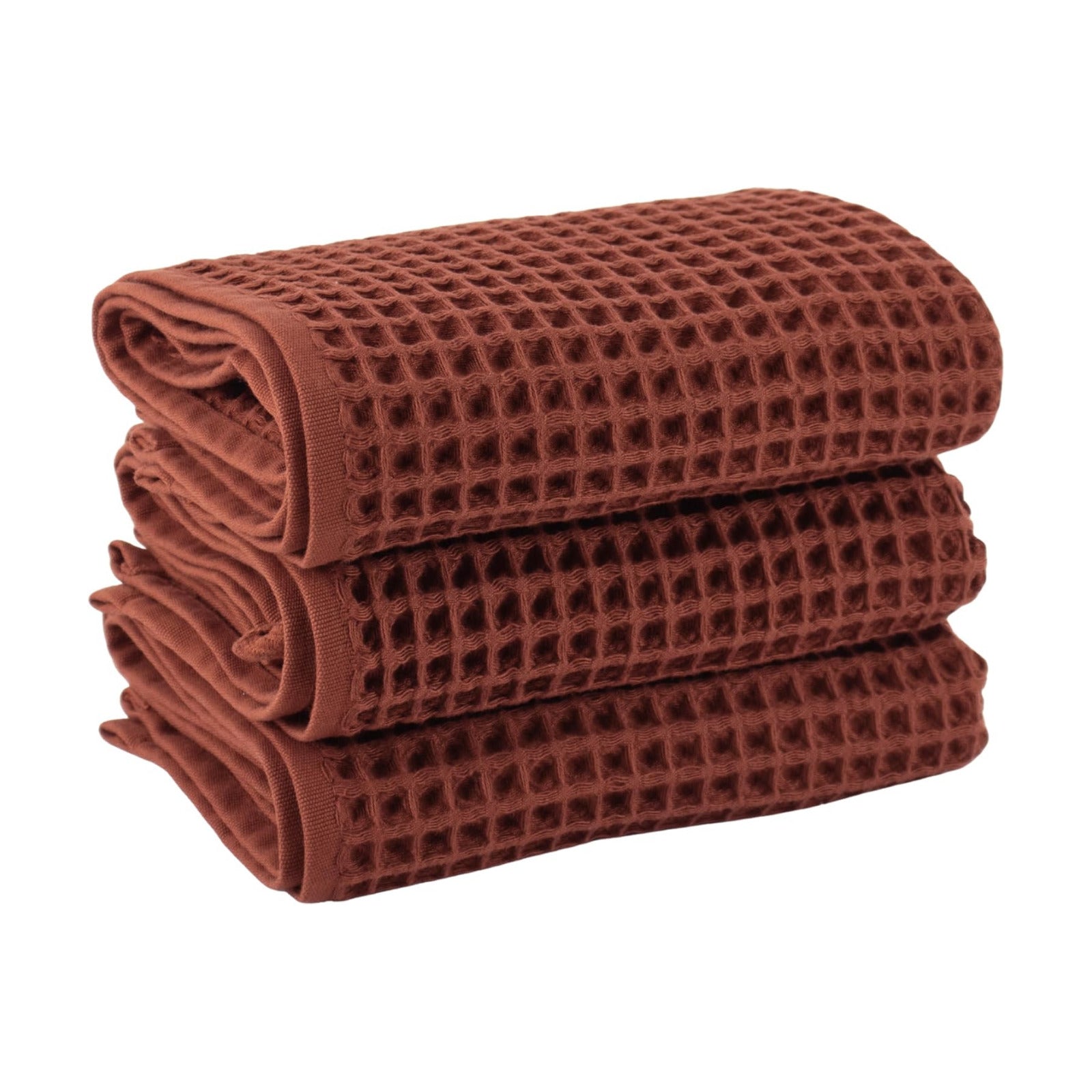 PÜSKÜL Natural 100% Turkish Cotton Waffle Hand and Kitchen Towels Set of 3 | Brick-Red, Large 32x16 inc