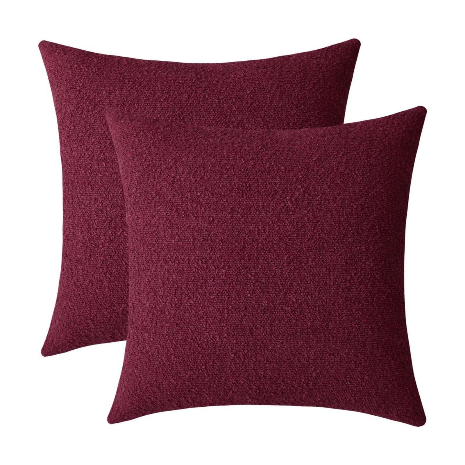 Decorative Square Thick Throw Pillow Covers Fine Textured Boucle / Burgundy Red / 18 x 18 / Set of 2