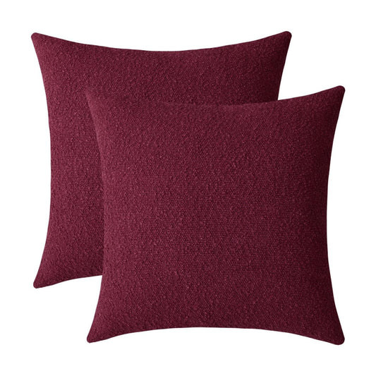 Decorative Square Thick Throw Pillow Covers Fine Textured Boucle / Burgundy Red / 18 x 18 / Set of 2
