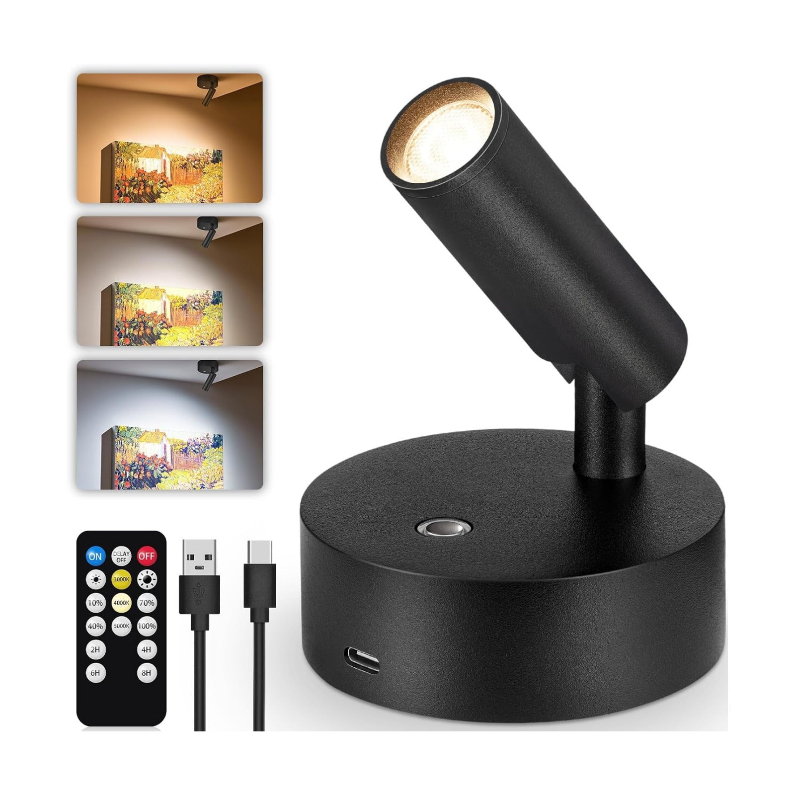 URTOM 3CCT LED Wireless Spotlight Indoor Rechargeable Picture Lights Battery Operated Spot Light Uplighting Indoor with